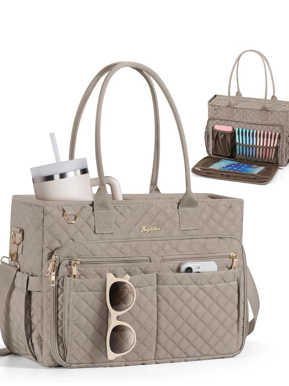 Teacher Tote Bag for Women,15.6" Laptop Work Tote Computer Bag,Quilted Bible Bag